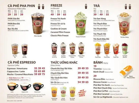 Menu của Highlands Coffee Đức Trọng