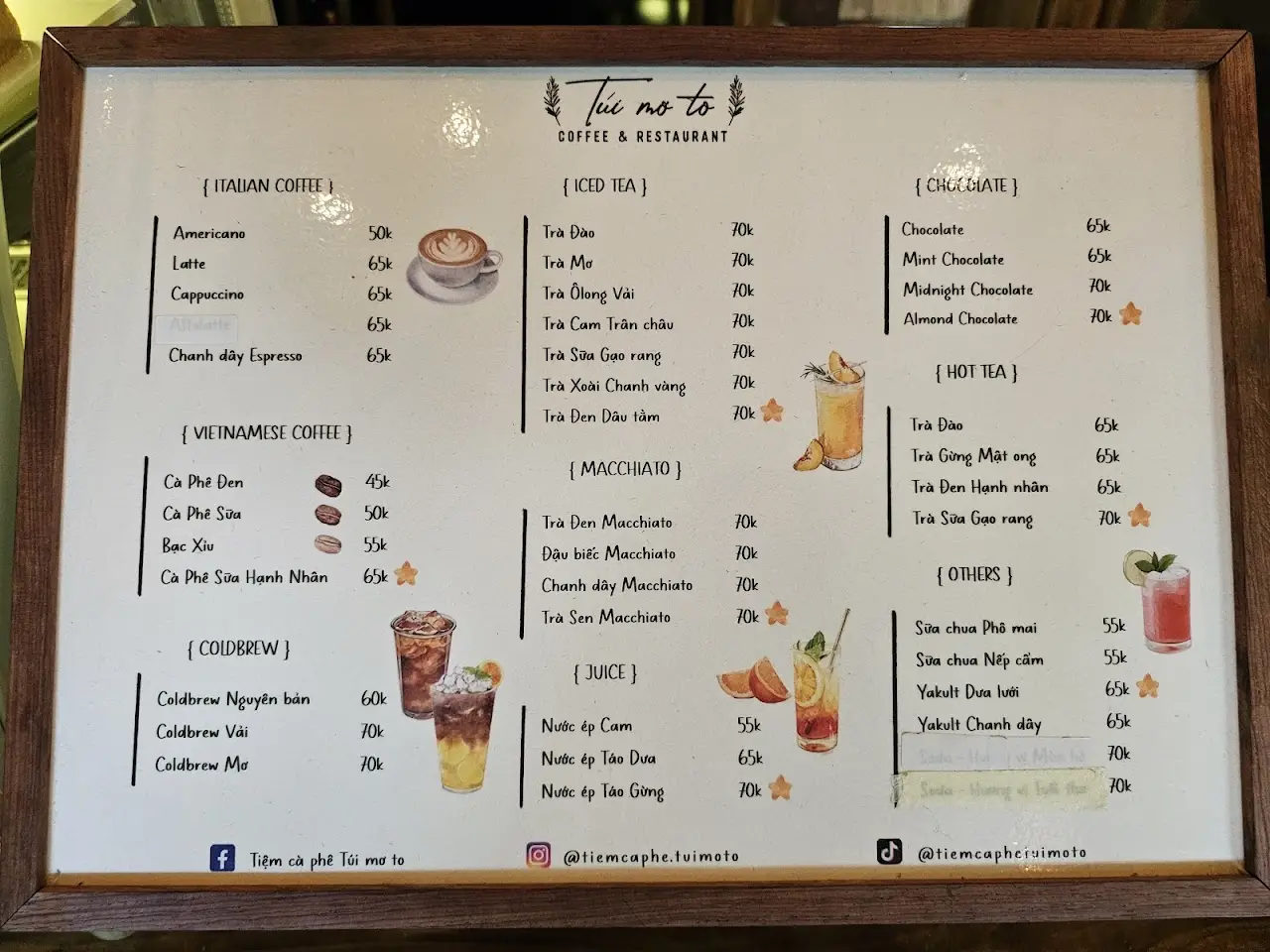 Menu Tiệm cà phê Túi Mơ To